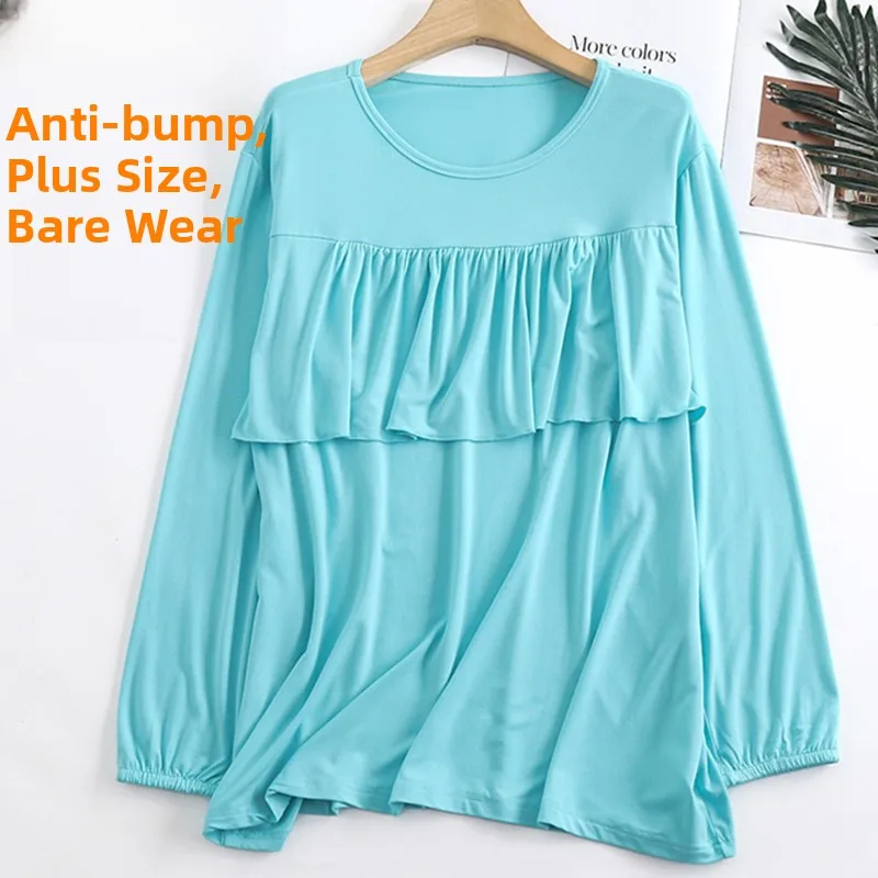 

plus Size Pure Cotton Long Sleeve Women's T-shirt Loose Comfortable Home Clothes Soft Cotton Sleepwear for plus Size Women
