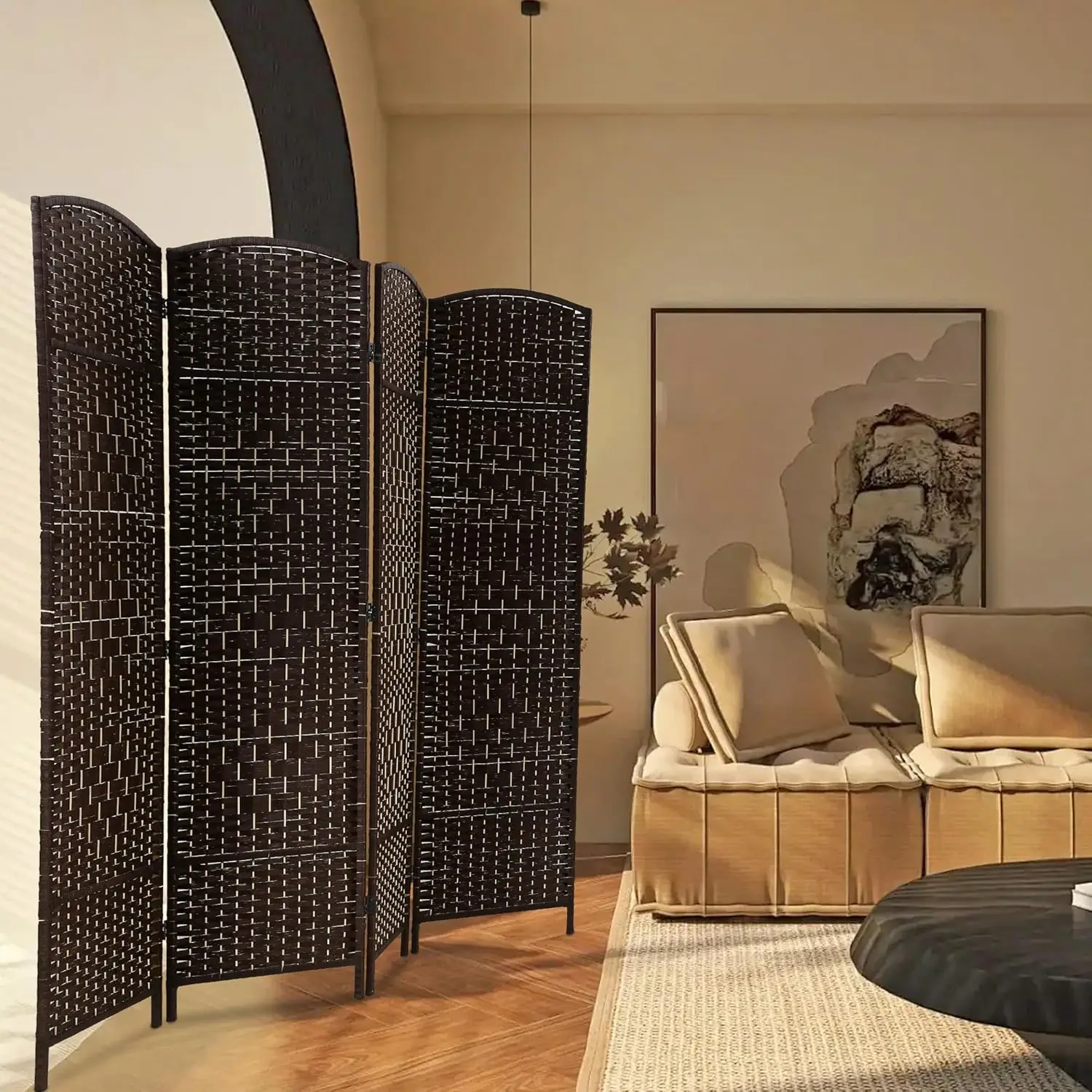 Room Divider 6FT Wooden Screen Folding Privacy Wall for Home Office Bedroom, Dark Brown