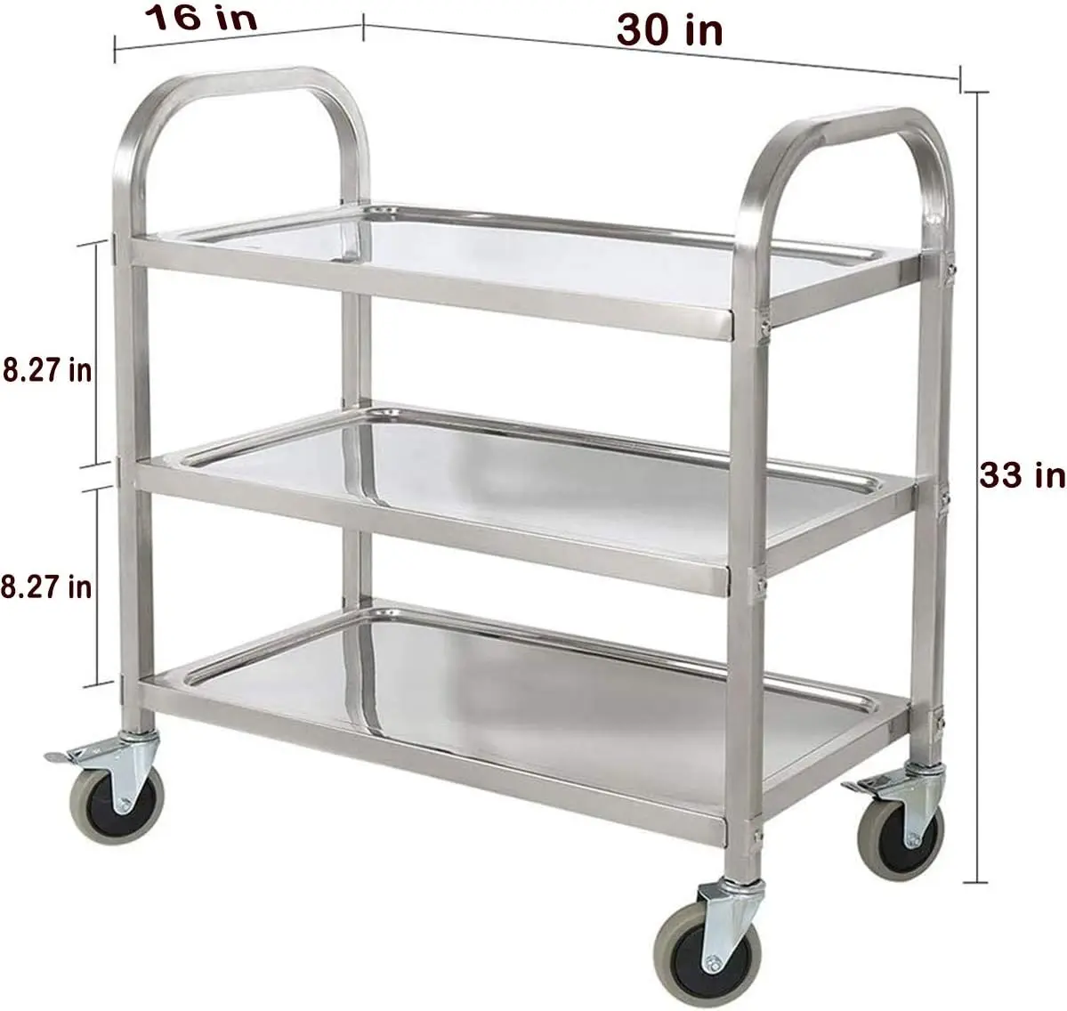 Stainless Steel Kitchen Trolley Cart 300lbs Capacity Commercial Utility Rolling Cart Food Bottles Serving Storage Cart with Lock