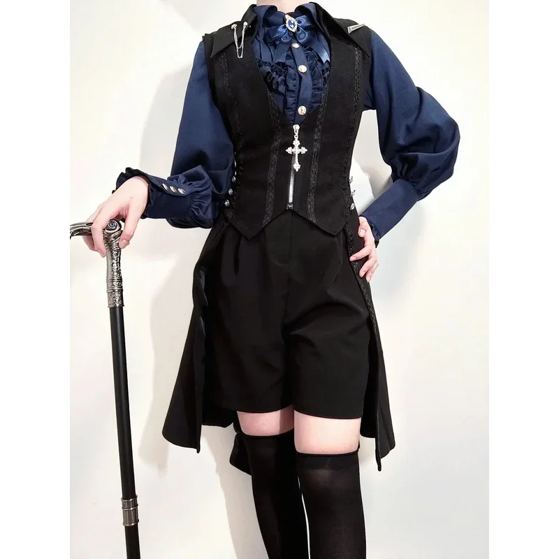 Ouji لوليتا الأسود والأزرق خمر لوليتا العصور الوسطى الأمير الصغير سترة طويلة القوطية لوليتا بواسطة الأميرة سجلات