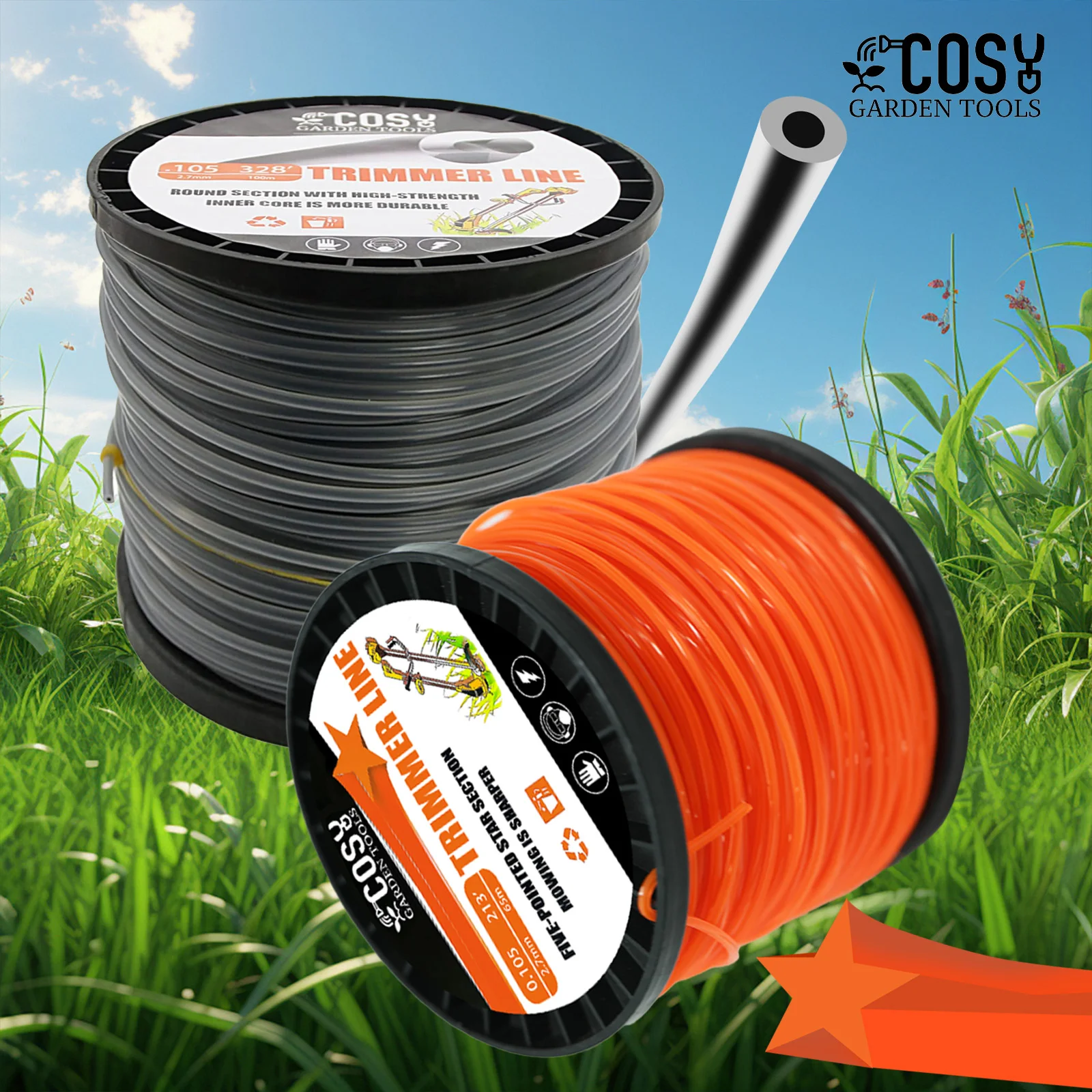 2.7mmx100m Pentagram Nylon Mowing Trimmer Line Trimmer Head String for Grass Trimmer Roll Grass Rope Line Lawn Mower Accessories