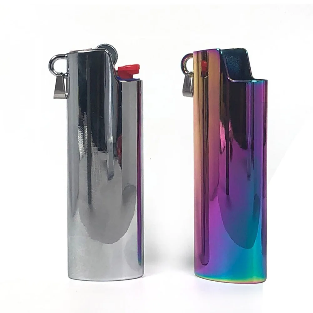 Metal Full Size Lighter Case With Key Ring For Necklace Pendant Hip Hop Jewelry Class Size Bic J6 Lighter Sleeve Cover Hold