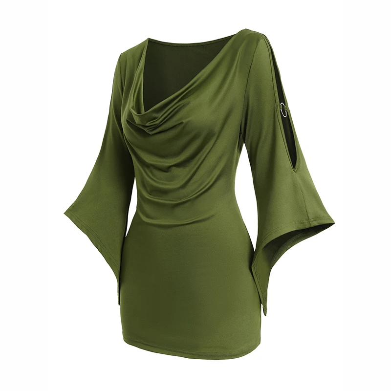 

Women Blouse Cowl Neck 3/4 Length Sleeve Shirts Solid Fashional Causal Comfortable Top топ женский