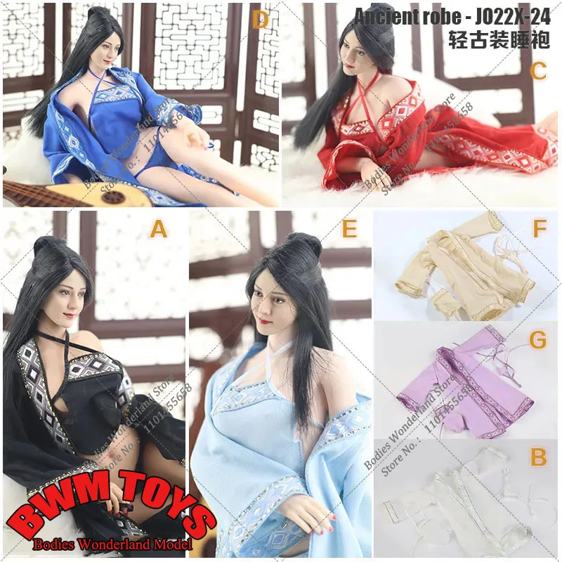 3 Pcs/set 1/6 Scale Women's Chinese Ancient Hanfu Embroidery Nightgown Robe Apron Thong  Pajamas Set for 12 inches Action Figure