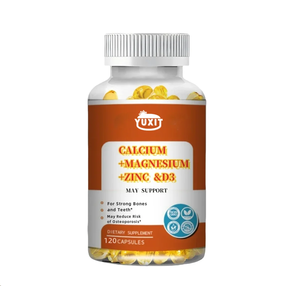 YUXIT Calcium Magnesium Zinksupplement, met vitamine D3, sterke botten en tanden, gemakkelijk te slikken capsules