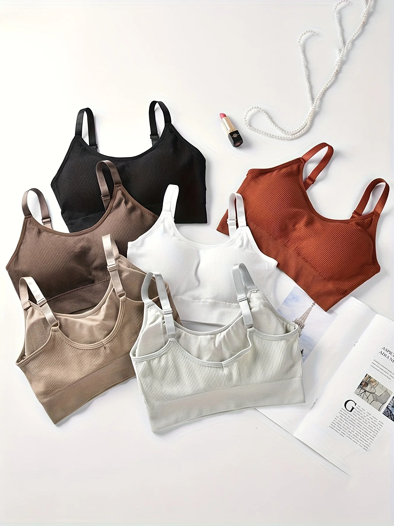女性リブキャミソールスポーツブラ 4 個ランダムカラーセット - Wirefree Bra Comfort のレビューと価格