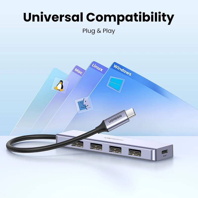 (RU Special) UGREEN USB Splitter USB-C USB-A to USB3.0x4 5Gbps Plug & Play