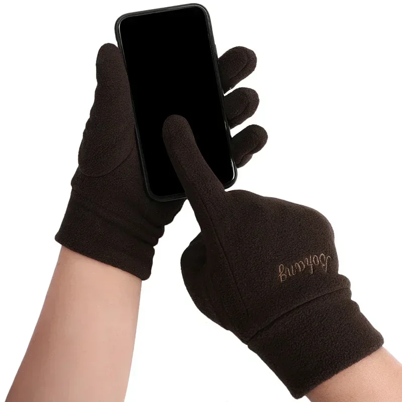 ผู้ชาย Polar ถุงมือขนแกะความร้อนหนา Windproof ฤดูหนาว WARM สกีกลางแจ้ง Mittens หน้าจอสัมผัสขี่จักรยานขับรถถุงมือหิมะ