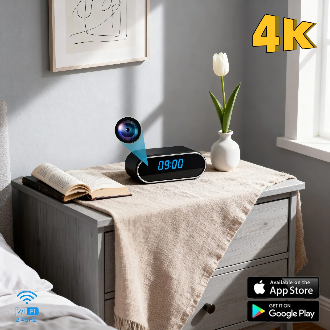HD Wireless WiFi Clock Camera - Home Surveillance with Infrared Night Vision Remote Control DVR And Mobile Detection