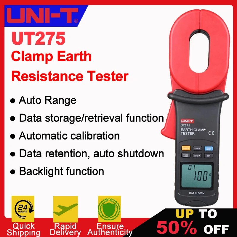 UNI-T UT275 Clamp Earth Ground Testers Resistance Leakage Current Auto Range Data Storage