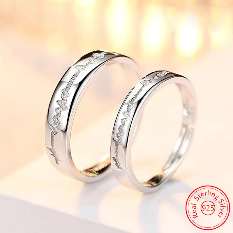 Gift Women's 925 Sterling Silver Fashion Jewelry Electrocardiogram Couple Ring For Man XY0375