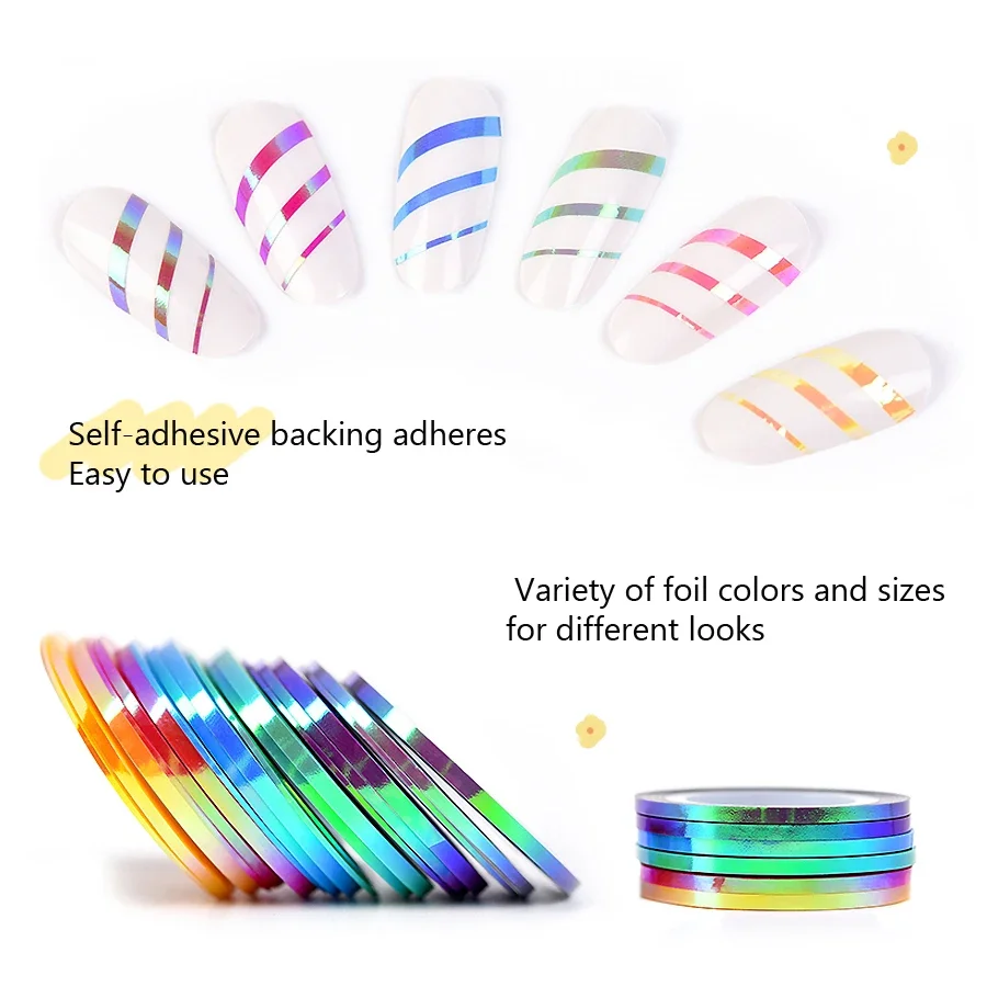 18Pcs Mermaid Nail Striping Tape Candy Color Adhesive Decals DIY Nail Art Line Sticker Manicure Decoration