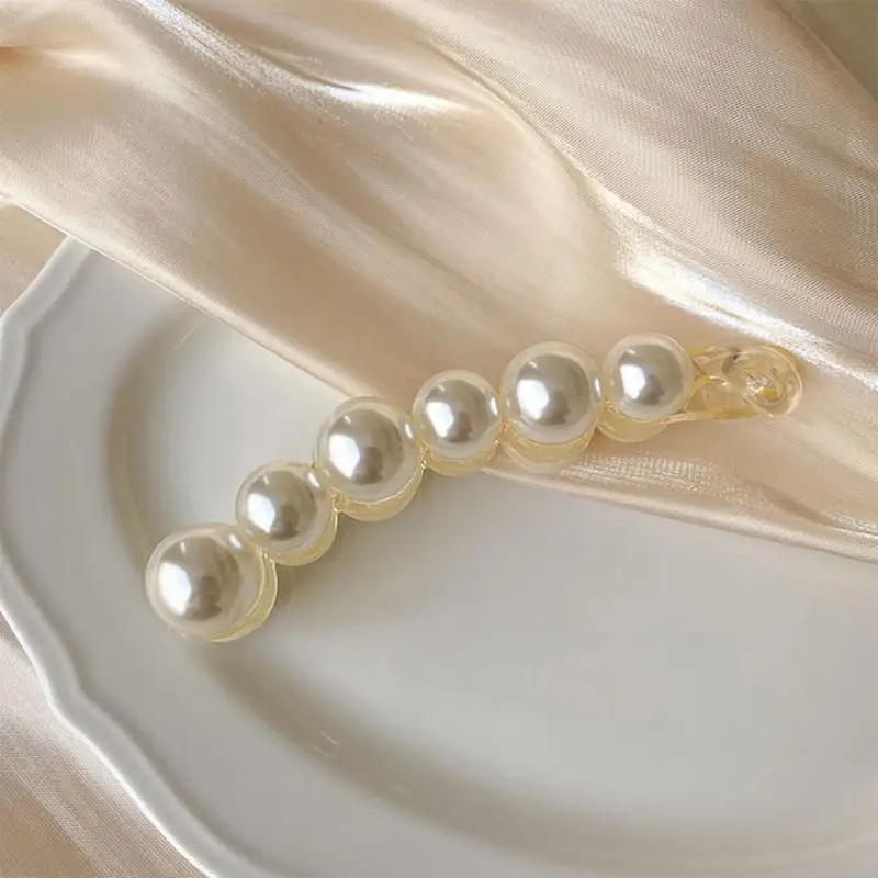 Modische Perlen-Haarnadeln Haarspangen Bananenclips Damen Mädchen Kopfschmuck Pferdeschwanz-Haarklammern Accessoire – Detail 8