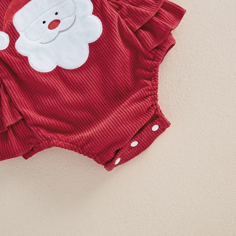 Baby Clothing Girl Overalls Romper Christmas Tree/Santa Embroidered Square Neck Corduroy Jumpsuits Headband Sets