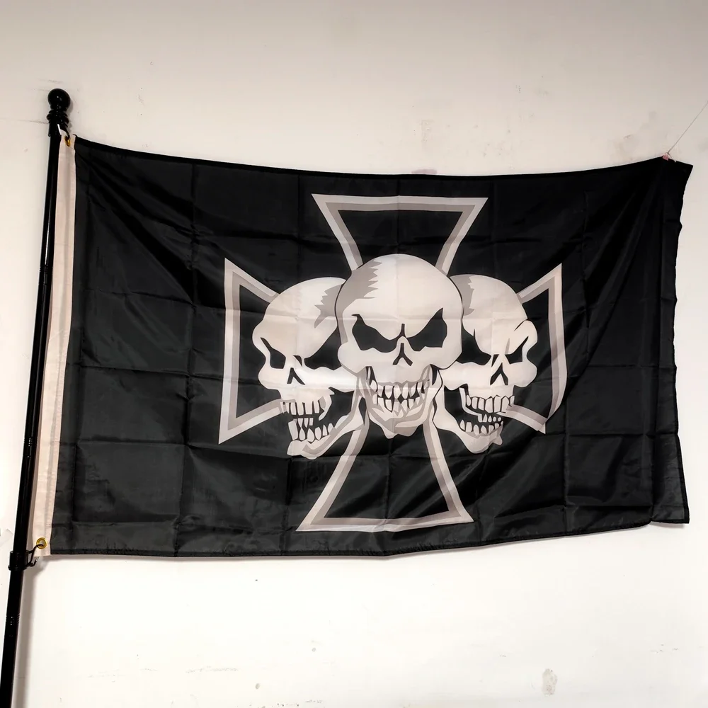 

Iron Cross Pirate Skull Flag - Gothic Bedroom Decor & Outdoor Banner 90x150cm Polyester with Metal Grommets