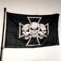 Iron Cross Pirate Skull Flag - Gothic Bedroom Decor & Outdoor Banner 90x150cm Polyester with Metal Grommets
