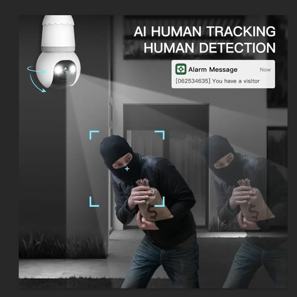 Light Bulb Security Camera 5G/2.4GHz Wireless Indoor Camera with Night Vision, Motion Detection, 360° Remote Viewing, E27 bulb