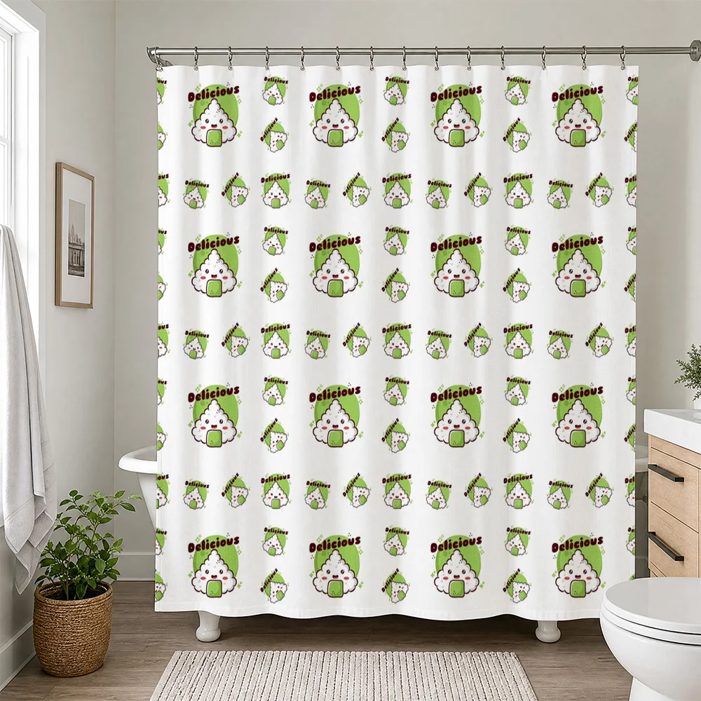 Cute Delicious Pattern Shower Curtain Waterproof Bathroom Liner Kawaii Kids Funny Decor Home Accessories Shower Curtain Set Gree