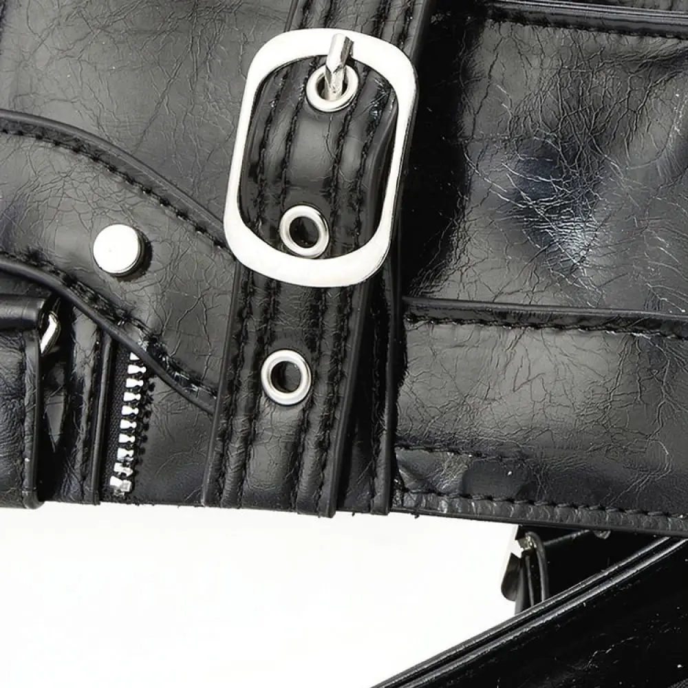 For For Anmuu Motorcycle Style Tote Bag Large Capacity Pu Leather Handbag Streetwear Casual Shoulder Crossbody Messenger