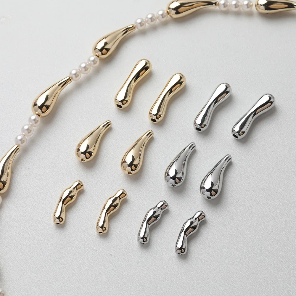 

4PCS 14K Gold Plated Long Smooth Brass Waterdrop Beads Necklace Bracelet DIY Material Accessories Jewelry Making Supplies