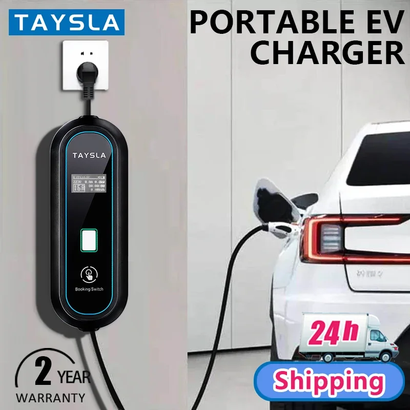 TAYSLA-cargador EV tipo 2 para coche eléctrico, Cable de carga portátil EVSE de 16A, 3.5KW, estación de carga EV Wallbox, enchuf