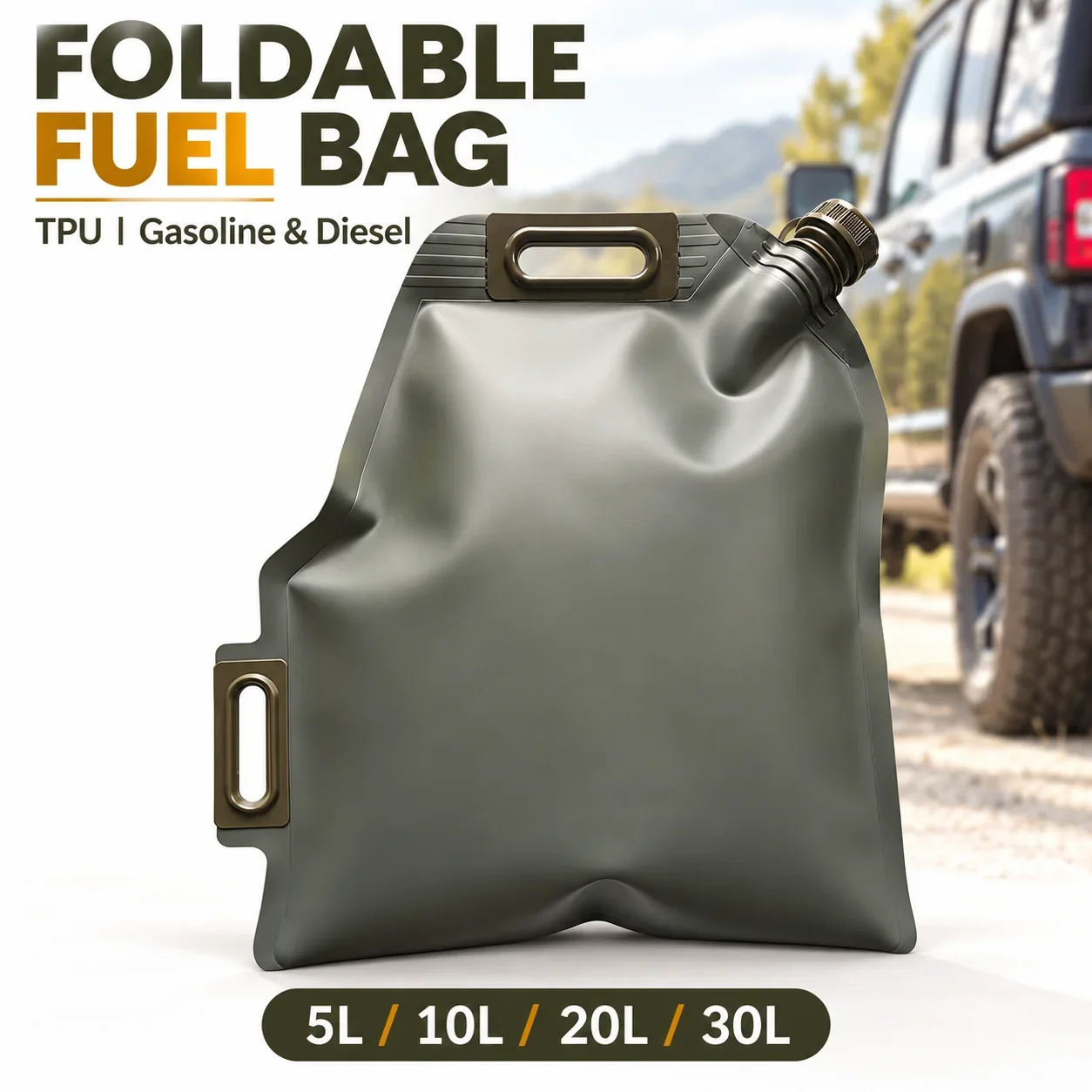 TPU Foldable Fuel Bladder Bag 5L 10L 20L 30L Portable  Petrol Diesel Storage Container with Spout for Camping & Off-Road