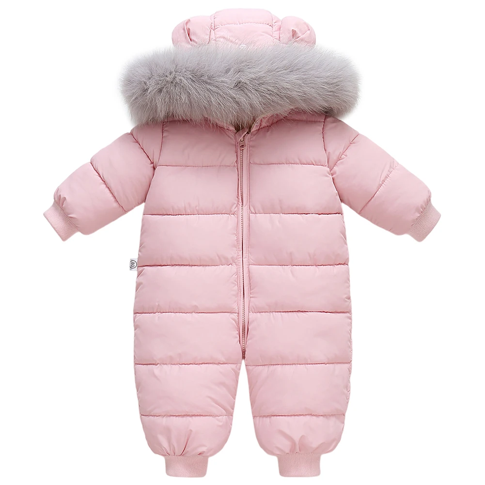 Baby Fur Hooded Jumpsuit Waterproof -30 Degrees Snowsuits Toddler Children\'s Winter Overalls Infant Boys Girls Down Jacket 1-3T