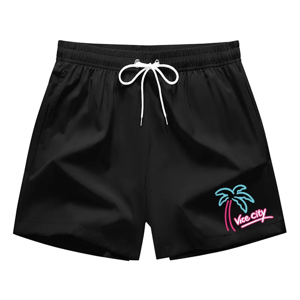 Short de plage décontracté pour hommes, imprimé cocotier coloré, avec doublure en maille et poche pour téléphone portable, short