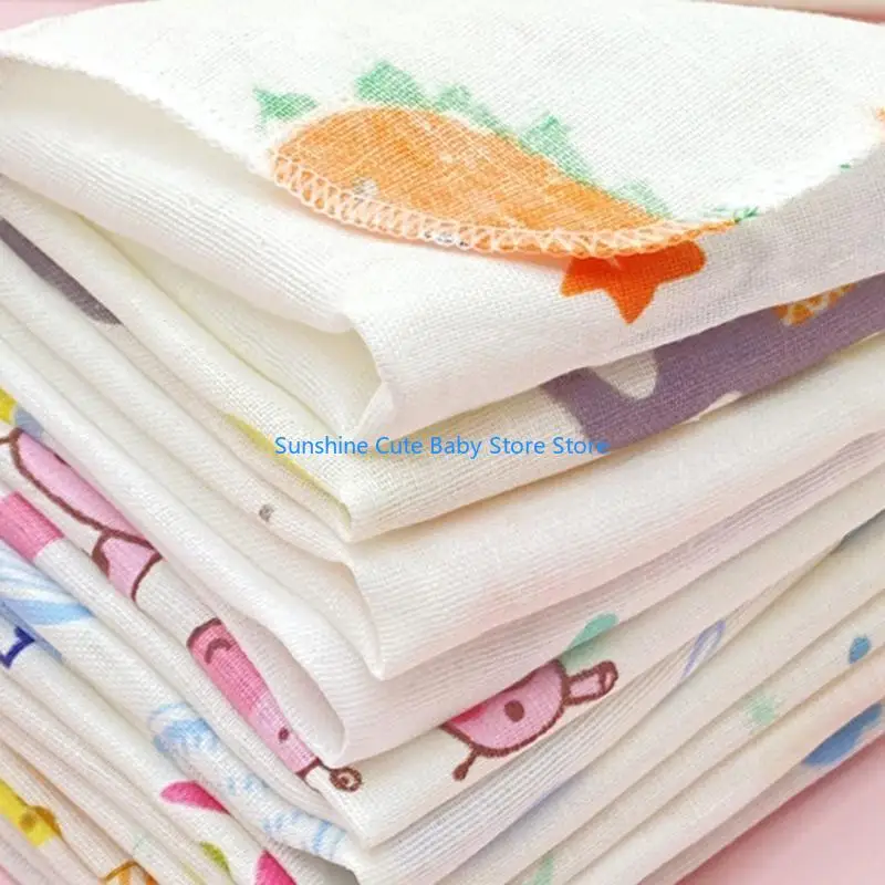 C5AF 10 Buah Set Kain Lap Bayi Kartun Lapisan Ganda Kain Kasa Handuk Wajah Bayi Kain Sendawa