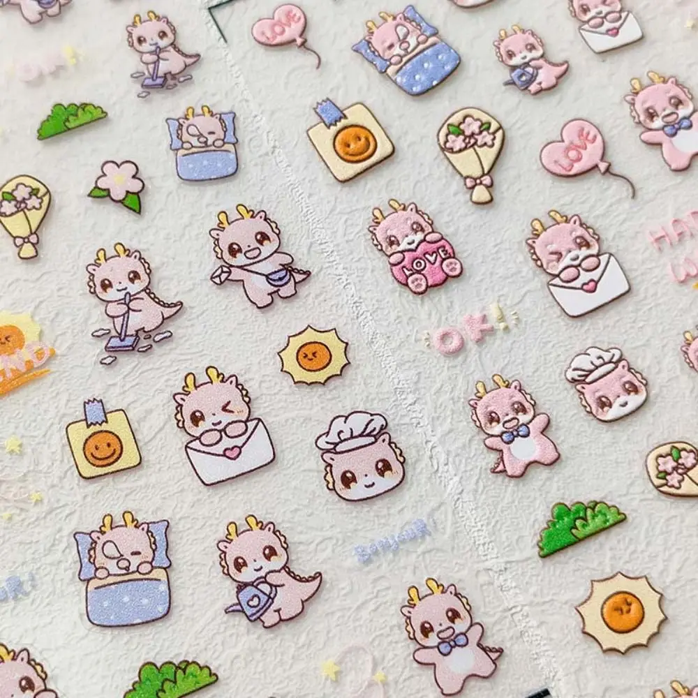 

Cartoon Nail Stickers 5D Embossed Nail Decorations Bear Bowknot Dragon Flowers Animals Nail Decals