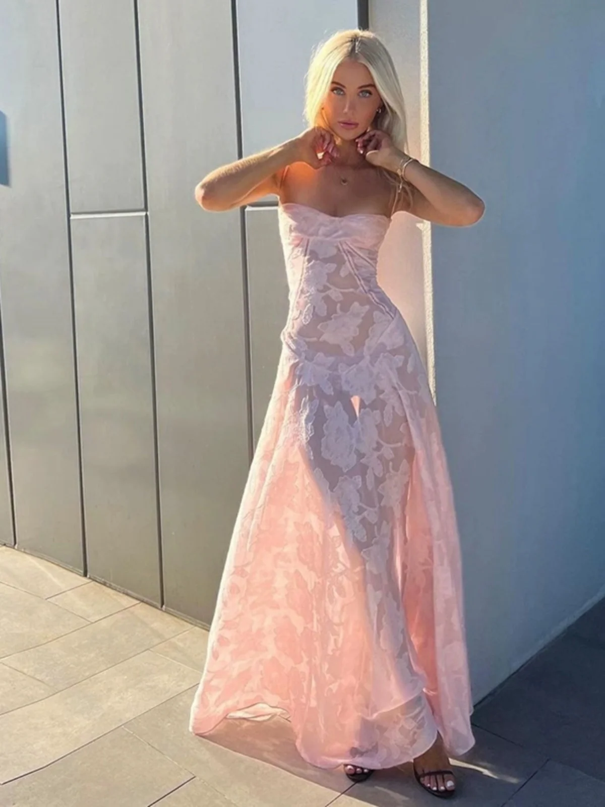 Ele Romantische Teepause Fee T Spitze Dünn Durchsichtiger Haken Blume Träger Dr Französisch Sle Hohe Taille Sommer Dr