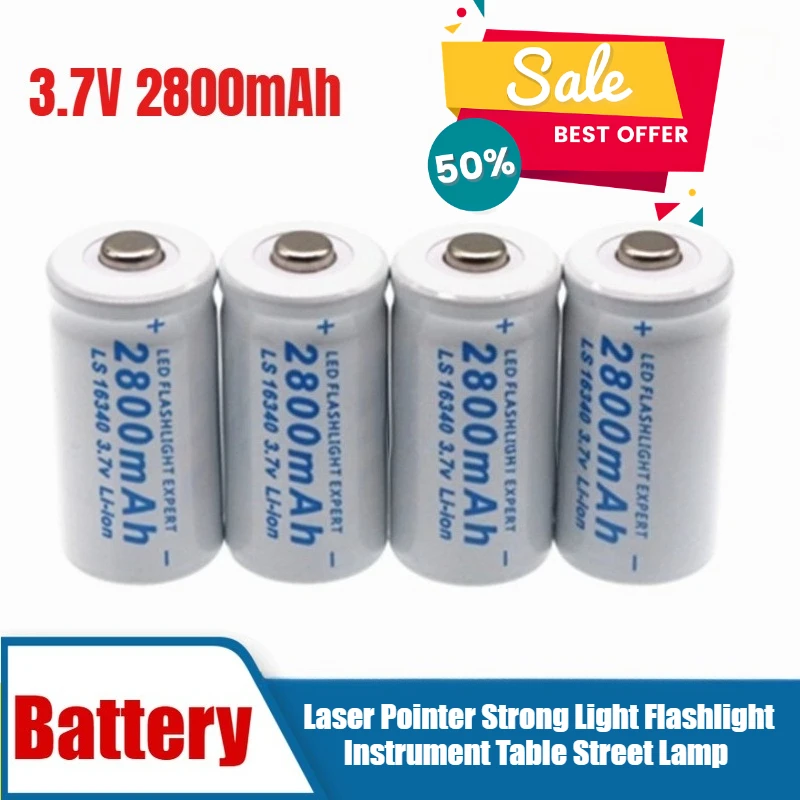 

16340 Lithium Battery 3.7V 2800mAh Laser Pointer Strong Light Flashlight Instrument Table Street Lamp