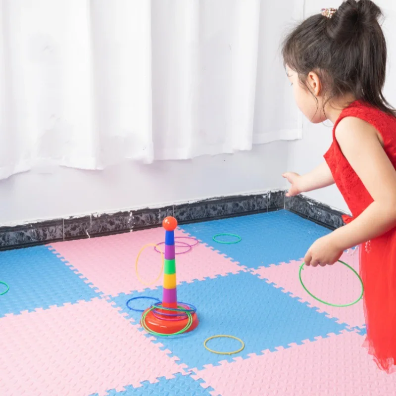 Anéis de plástico + torre de arco-íris crianças anel lance cabine carnaval quintal esportes ao ar livre brinquedos jogando velocidade agilidade jogos de treinamento