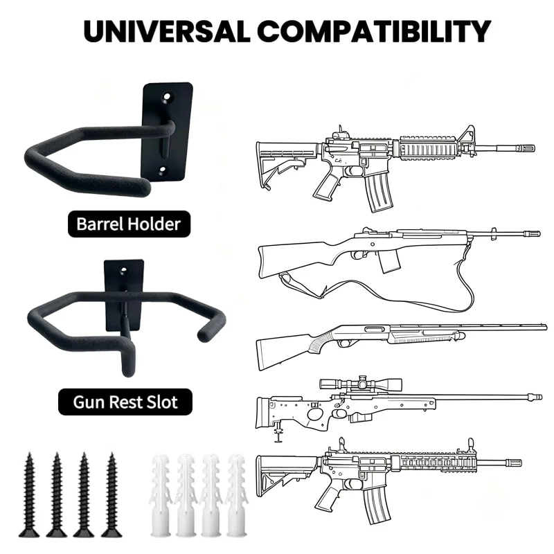 Heavy Duty Steel Gun Rack Wall Mount,with Barrel Holder and Stock Rest,Gun Display Stand for Closet,matte Padding,for Display