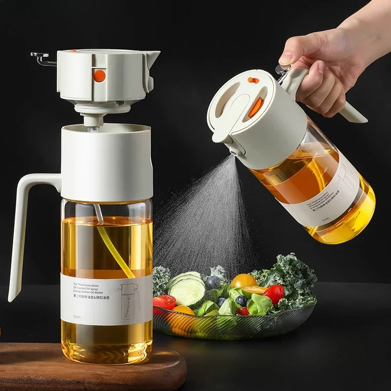 New Upgraded Glass Oil Spray Bottle Spray Pour One Atomized Kitchen Household Leakproof Oil Can Spray Bottle