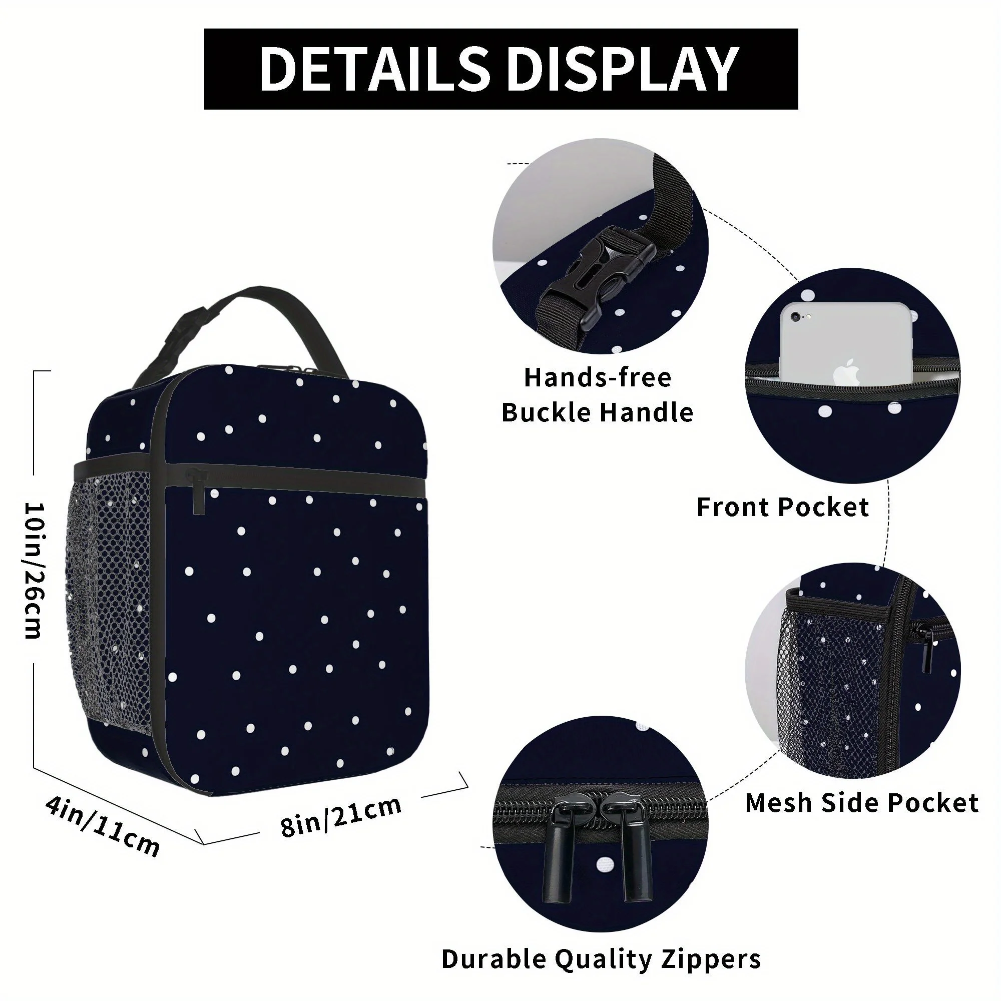 1pc, Blue Background with White Dots Pattern Printed Thermal Bag, Insulated Bag, No Food Contact, Suitable for Home, Restaurant,