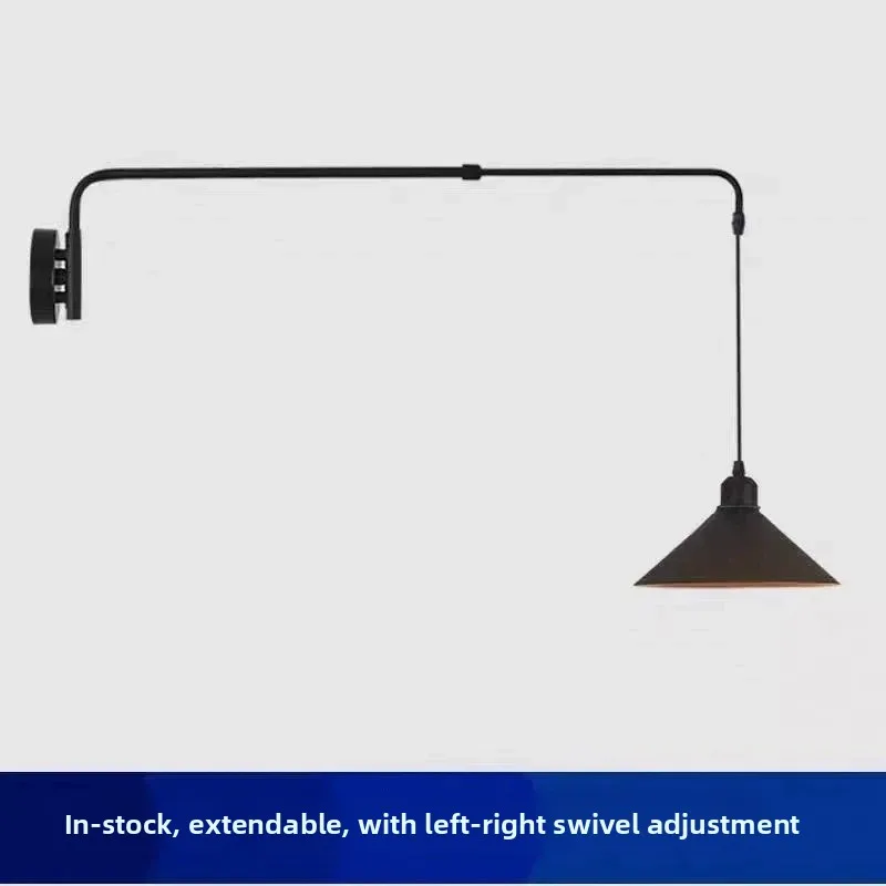 Industrial Long Pole Swing Arm Black Wall Lamp LED Adjustable Telescopic Rotary Interior Wall Sconces Bedroom Sofa Bedside Study