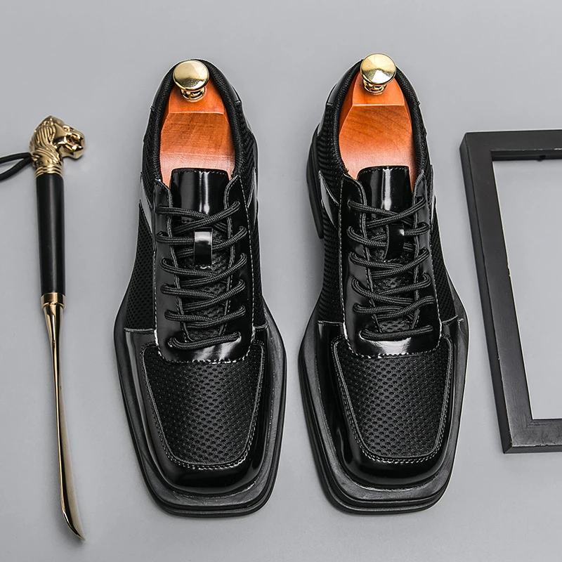 Alta qualidade dos homens de fundo grosso andando oxford sapatos casuais malha oco para fora sapatos de designer moda rendas sapatos de vestido de casamento