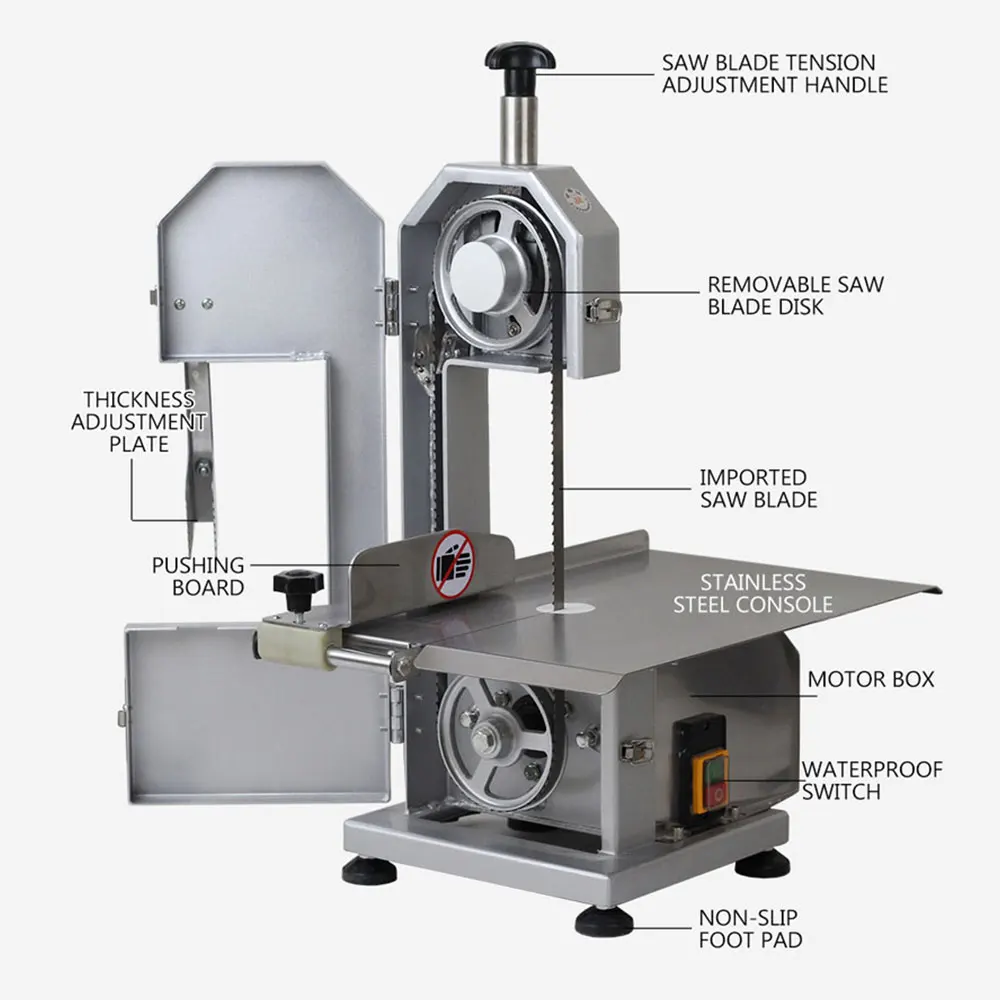ماكينة نشر العظام الكهربائية التجارية لسطح المكتب، شفرة قطع عظام اللحوم المجمدة، أضلاع تروتر، لحم الأسماك، ماكينة منشار لحم البقر