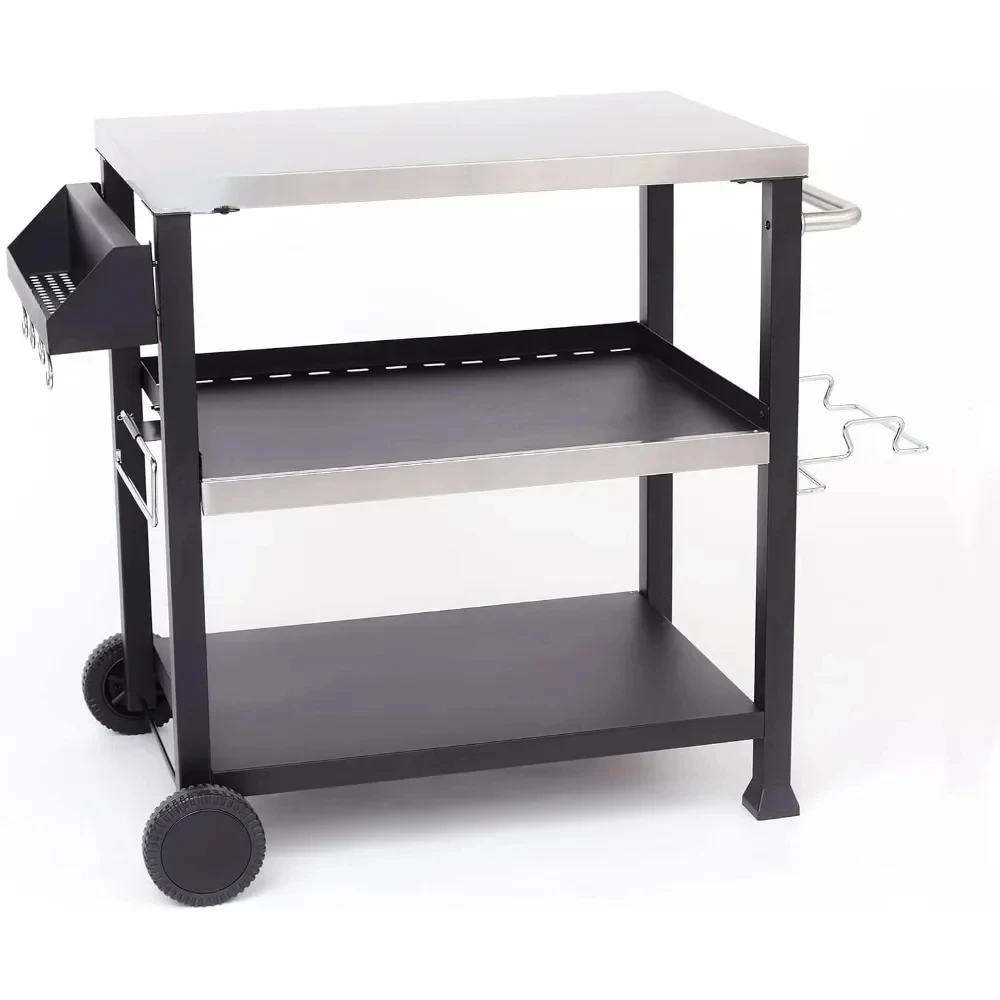 Three-Shelf Movable Outdoor Dining Cart Table, 20