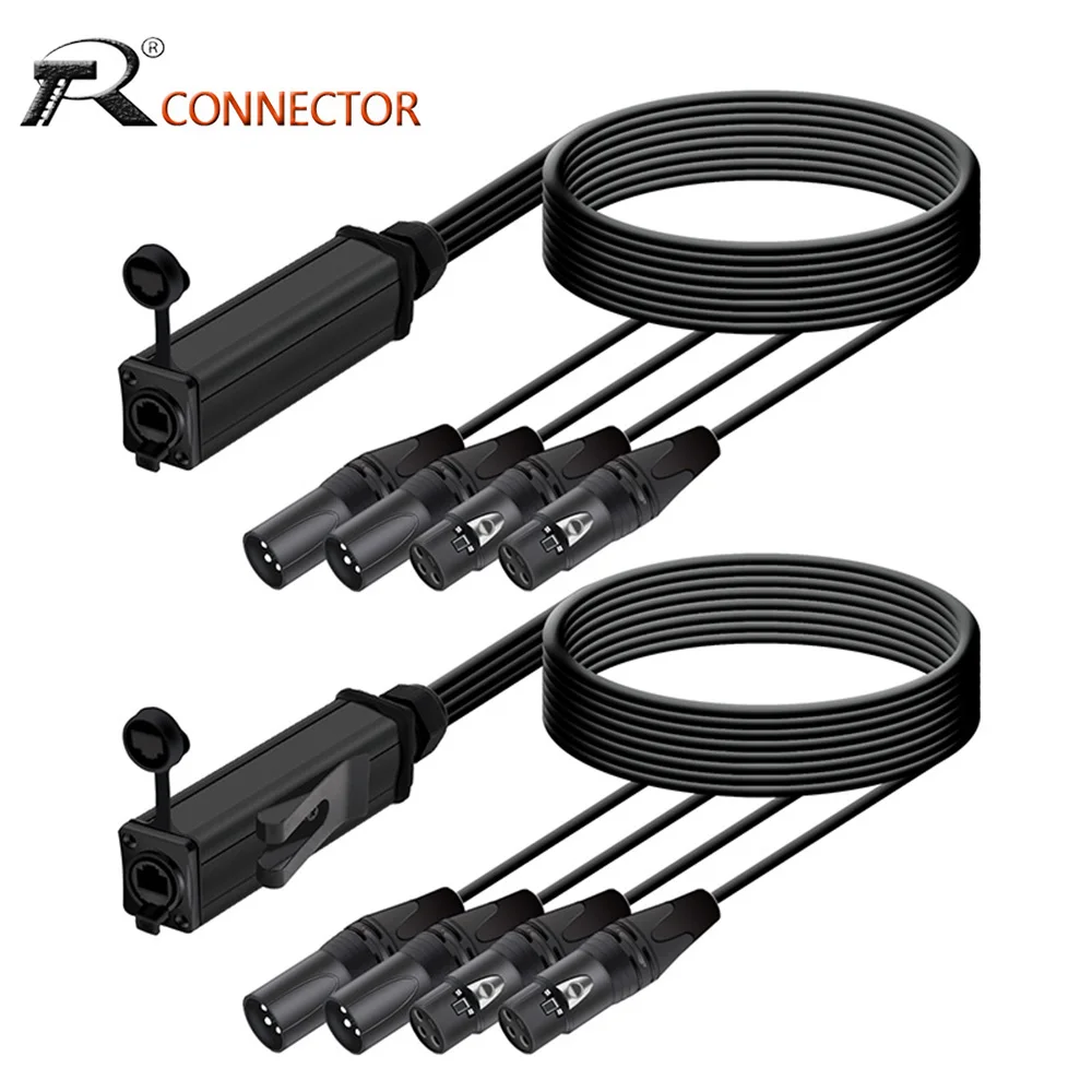 Network Converter RJ45 CAT5/6 with Shielded to 4 Channel 3Pin XLR Connector Multi Network Receiver Cable for Speaker Male/Female