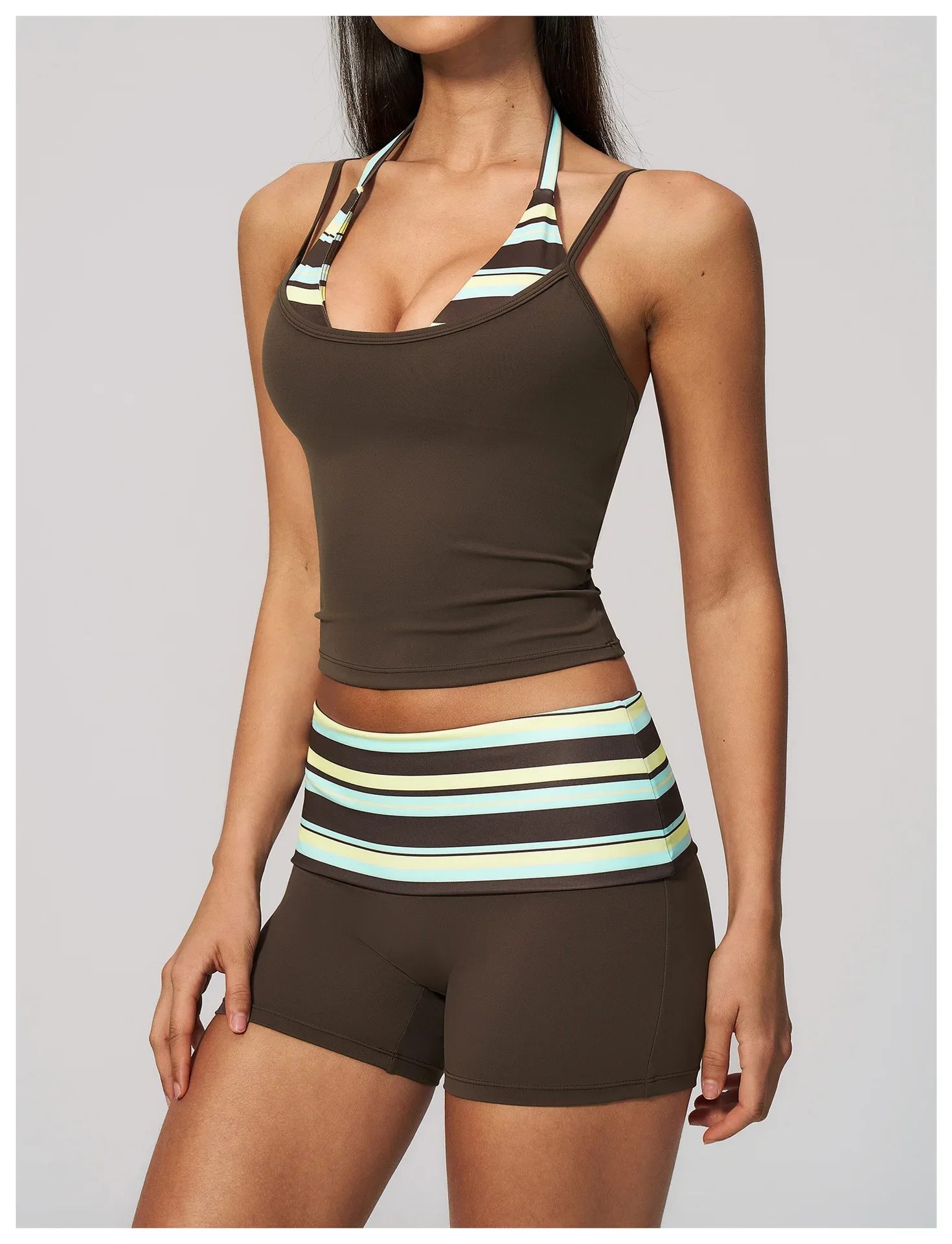 Polka Dot Yoga Tank Top Stoßfestes gestreiftes Fitness-BH Gym Workout Weste Atmungsaktives Sport-Top Neckholder Sportweste mit schönem Rücken – Detail 32