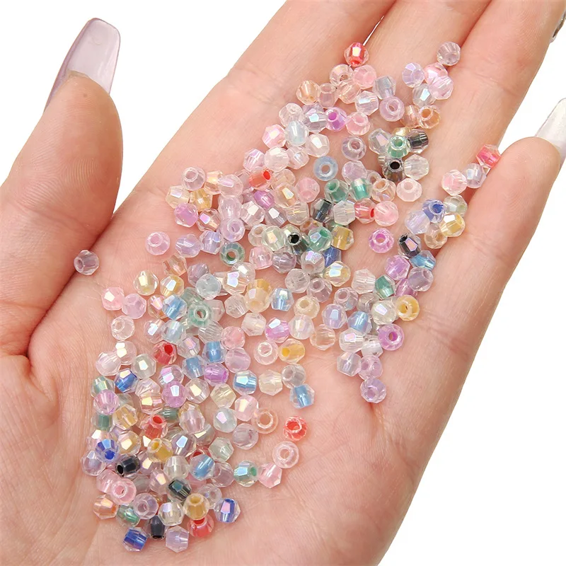 Perles de verre à facettes, perles rondes en cristal d'espacement amples pour la fabrication de bijoux, accessoires de Bracelet et de collier à faire soi-même, vente en gros