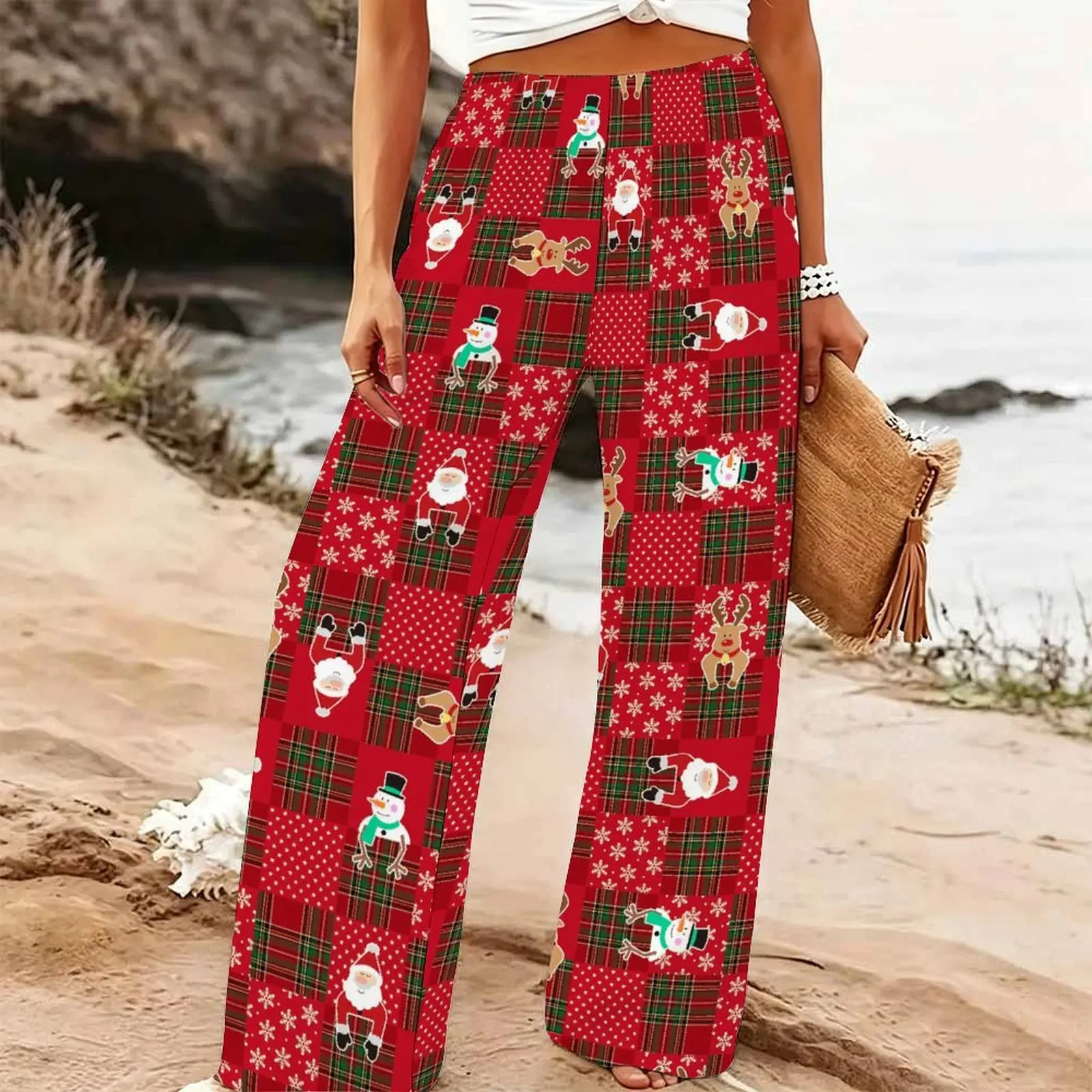 Christmas Pants Winter Women's Everyday Retro Trousers Slim Jogger Pants Autumn Loose Yoga Pants Printed Mopping Pants
