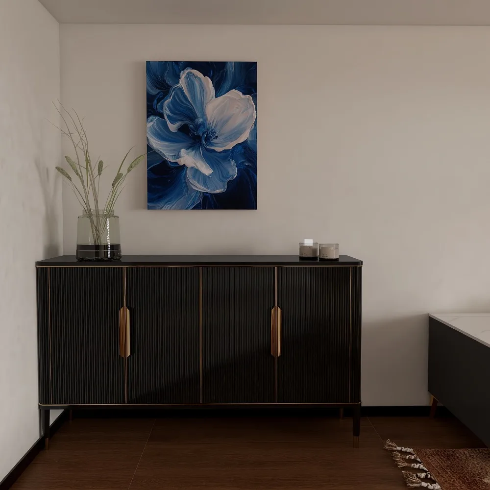 

Abstract floral canvas art | blue and white swirl | surrealist minimalism | pine frame | vintage interior decor