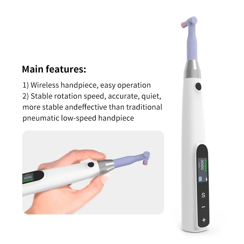 

Wireless Rechargeable Dental Polishing Motor Handpiece - 3000rpm Electric with Prophy Angle Attachments, Portable Oral Care Tool