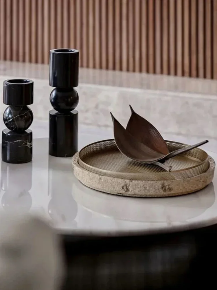 

OMENIA European luxury model room living room desktop marble candlestick fruit bowl soft ornaments combination ornaments