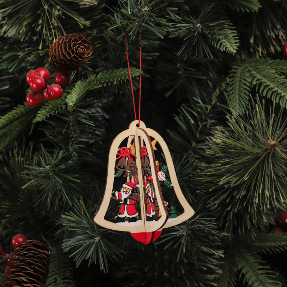

4Pcs Wooden Carved Xmas Hanging Ornaments Red Christmas Tree Decorations Holiday Pendants