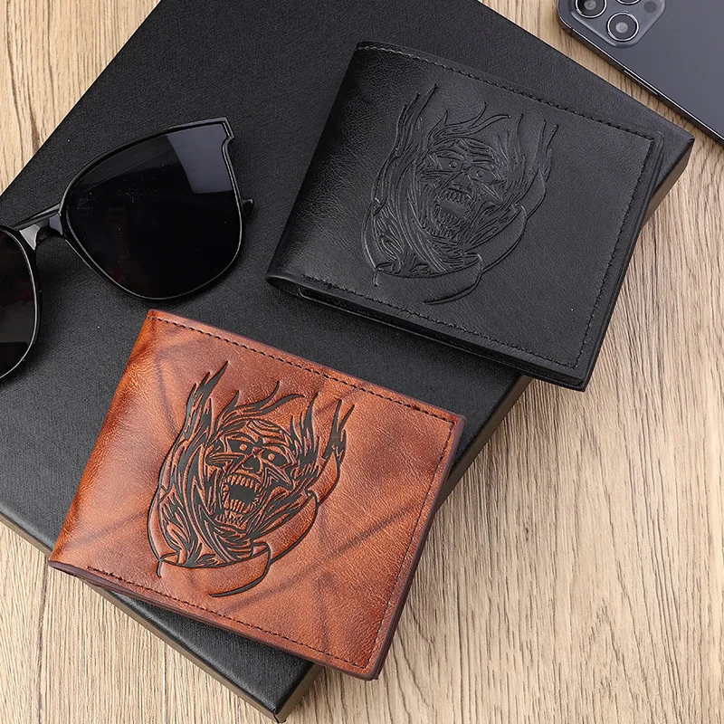 

Vintage MEN Small Wallet Skull Short Card Bag Portable stylish business clutch bag Men's coin wallet cartera hombre