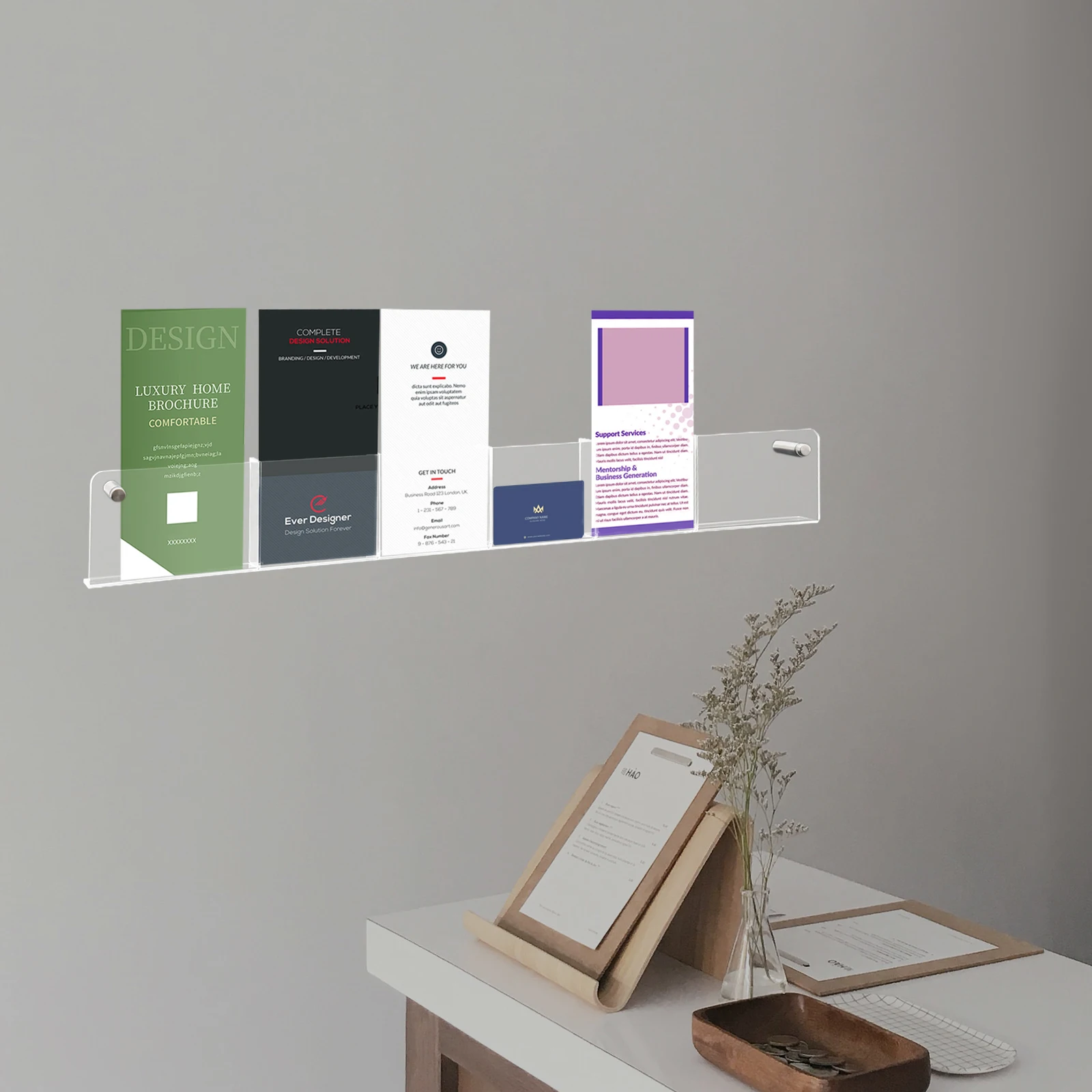 Acrylic Wall-Mounted Brochure Holder – Aesthetic Design with Optimized Shape, Wall-Mount Document Rack